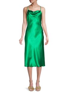 Однотонное атласное платье-комбинация по косой Bebe Emerald