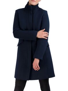 Пальто Cole Haan из смесовой шерсти с воротником-стойкой, темно-синий