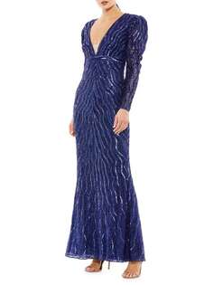 Платье Mac Duggal с пышными рукавами и пайетками, midnight