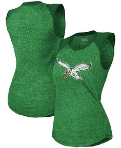 Женская майка Kelly Green Philadelphia Eagles в стиле ретро Tri-Blend с мышцами реглан Majestic