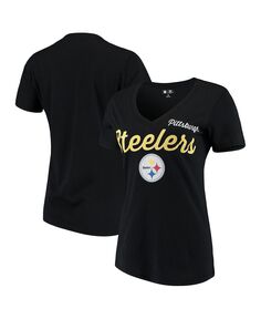 Черная женская футболка Pittsburgh Steelers Post Season с v-образным вырезом G-III 4Her by Carl Banks, черный