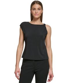 Женская рубашка с круглым вырезом, кепкой и рукавами, закрученными плечами DKNY, черный