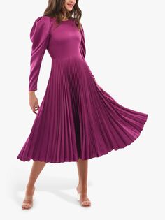 Плиссированное платье миди с пышными рукавами Closet London, Пурпурный