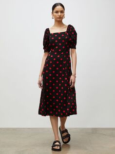 Платье миди Finery Barnett с точечным принтом, черный/красный