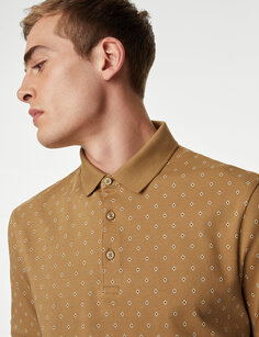 Рубашка поло из чистого хлопка с геометрическим принтом Marks &amp; Spencer, черный