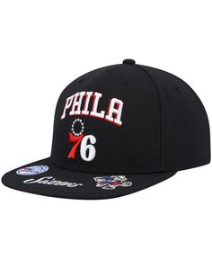Черная мужская кепка Snapback Philadelphia 76ers с загрузкой спереди Mitchell &amp; Ness