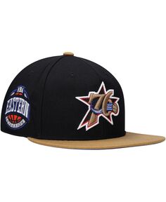 Мужская черная, золотая облегающая шляпа Philadelphia 76ers Hardwood Classics Coast to Coast Mitchell &amp; Ness