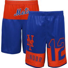 Молодежные шорты Francisco Lindor Royal New York Mets Pandemonium с именем и номером Outerstuff