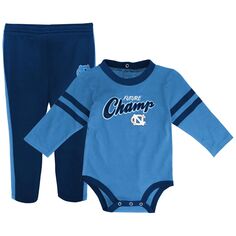 Для новорожденных и младенцев Каролина синий/темно-синий комплект из боди и спортивных штанов с длинными рукавами и боди штата Северная Каролина на высоком каблуке Little Kicker Outerstuff