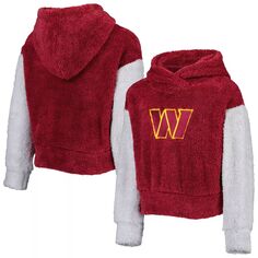 Молодежный флисовый пуловер с капюшоном Washington Commanders Teddy для девочек бордового/серого цвета Outerstuff