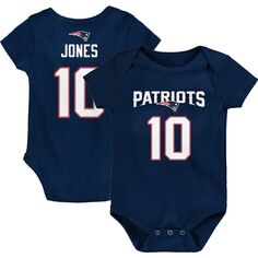 Младенческое боди Mac Jones Navy New England Patriots Mainliner с именем и номером игрока Outerstuff