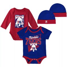 Классическое боди Infant Mitchell &amp; Ness Royal/Red Philadelphia 76ers из твердой древесины и комплект вязаной шапки с манжетами Unbranded