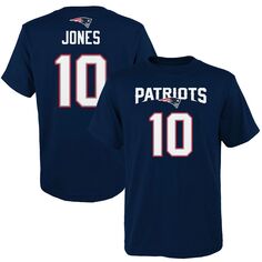 Молодежная футболка Mac Jones Navy New England Patriots Mainliner с именем и номером Outerstuff