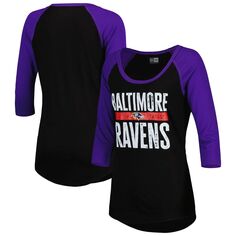 Женская черная футболка New Era Baltimore Ravens со сложенной надписью реглан с рукавами 3/4 New Era