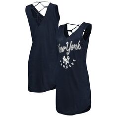 Женское пляжное платье G-III 4Her от Carl Banks Navy New York Yankees Game Time Slub Beach с v-образным вырезом G-III