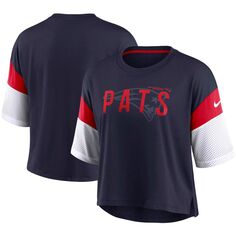 Женский укороченный топ Nike темно-синего/белого цвета New England Patriots Nickname Tri-Blend Performance Nike