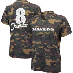 Женская футболка Majestic Threads Lamar Jackson Camo Baltimore Ravens с именем и номером, футболка с v-образным вырезом из трех смесей Majestic