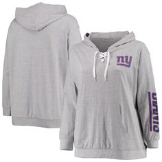Женский пуловер с капюшоном Fanatics серого цвета с логотипом New York Giants на шнуровке больших размеров Fanatics