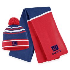 Женская одежда Erin Andrews Royal New York Giants с цветными блоками, вязаная шапка с манжетами, помпоном и шарфом Unbranded
