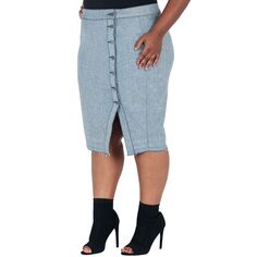 Плюс размер Juliana Двухцветная джинсовая юбка-миди с высокой талией на пуговицах спереди и потертым краем Poetic Justice