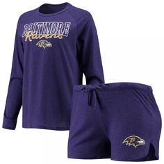 Женский спортивный спортивный фиолетовый Baltimore Ravens, вязаный топ и шорты реглан с длинными рукавами, комплект для сна Unbranded