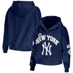 Женская WEAR by Erin Andrews Темно-синий укороченный пуловер с капюшоном New York Yankees больших размеров с нашивками Unbranded