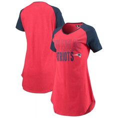 Женская спортивная красная/темно-синяя реглан New England Patriots с v-образным вырезом, трикотажная ночная рубашка для женщин Unbranded