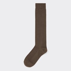 Стильные высокие носки в рубчик с подогревом GU, коричневый
