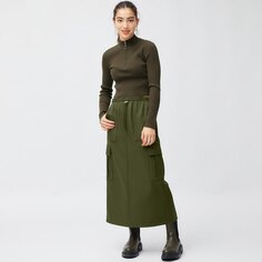 Длинная юбка карго с флисовой подкладкой Q GU, оливковый