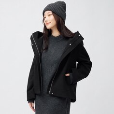 Уютное короткое пальто с капюшоном Melton GU, черный