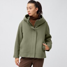 Уютное короткое пальто с капюшоном Melton GU, оливковый