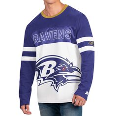 Мужская стартовая фиолетово-белая футболка с длинным рукавом Baltimore Ravens Half-Time Starter