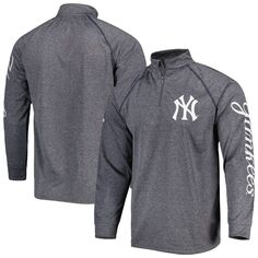 Мужская футболка Stitches Heather Grey New York Yankees с надписью реглан с молнией четверть