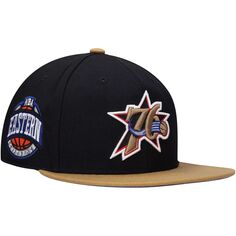 Мужская шляпа Mitchell &amp; Ness черного/золотого цвета Philadelphia 76ers из твердой древесины, классическая шляпа от побережья до побережья