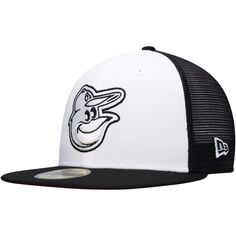 Мужская бейсболка New Era черно-белая Baltimore Orioles 2023 для тренировок на поле 59FIFTY Облегающая шляпа