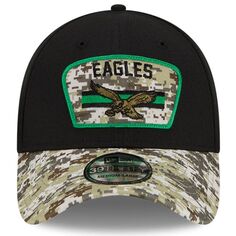 Мужская кепка New Era Black/Camo Philadelphia Eagles 2021 Salute To Service Historic Logo 39THIRTY Flex Hat