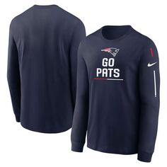 Мужская темно-синяя футболка с длинным рукавом и надписью New England Patriots Team Nike