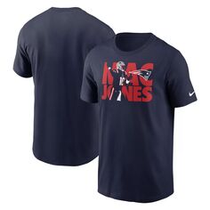 Мужская темно-синяя футболка с рисунком игрока Mac Jones New England Patriots Nike
