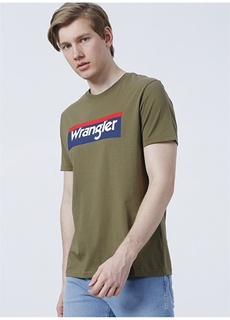 Зеленая мужская футболка с круглым вырезом и принтом Wrangler
