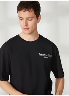 Черная мужская футболка оверсайз с принтом «Атака титанов» Never Say Never