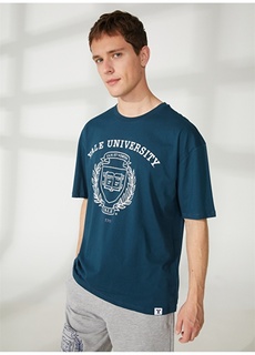Темно-синяя мужская футболка оверсайз с принтом Yale Never Say Never