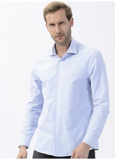 Голубая мужская рубашка в полоску с воротником на пуговицах Pierre Cardin