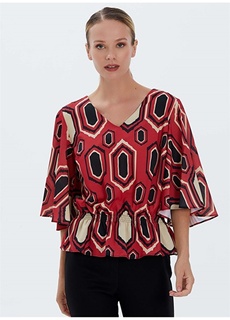 Красная женская блузка с V-образным вырезом Selen