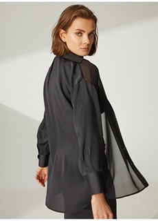 Однотонная черная женская рубашка с рубашечным воротником оверсайз Didem Soydan X Fabrika