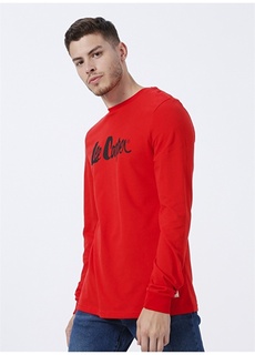 Красная мужская футболка с круглым вырезом и принтом Lee Cooper