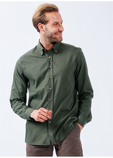 Простая зеленая мужская рубашка с воротником на пуговицах Pierre Cardin