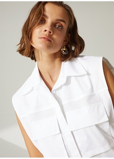 Простая белая женская рубашка с длинным рубашечным воротником Didem Soydan X Fabrika