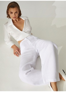 Базовые льняные белые женские брюки с высокой талией Didem Soydan X Fabrika
