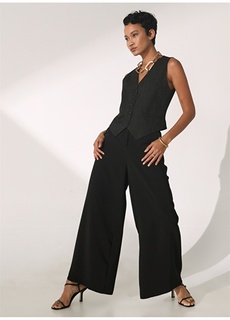 Черные женские брюки широкой посадки с нормальной талией Didem Soydan X Fabrika