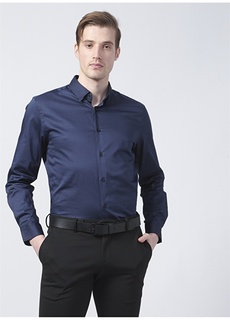 Атласная базовая однотонная темно-синяя мужская рубашка Fabrika ФАБРИКА